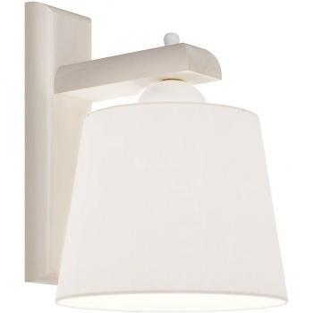 Aplique de pared Lamkur Aida, armazón de madera en blanco antiguo, con pantalla de tela, 1x E27