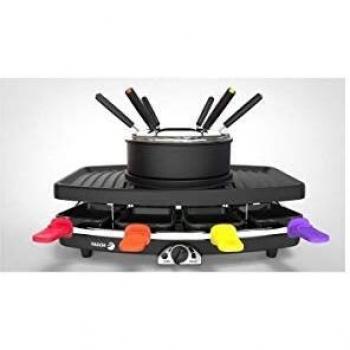 Fagor FG816 - Raclette, Parrilla y Fondue 3 en 1 - 1100W - 8 Sartenes y 6 Pinchos de Fondue - Termostato Ajustable