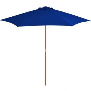Sombrilla de jardín con poste de madera azul 270 cm