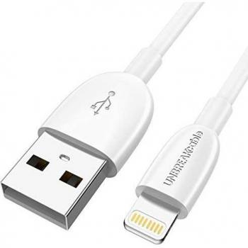 UNBREAKcable Cable de Carga Lightning, iPhone X, iPhone 8, iPhone 6s, iPhone 6, iPhone 7, iPhone XS/XS MAX/XR, iPad Air, 1 m, Color Blanco