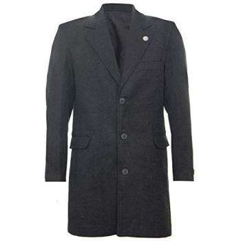 Charcoal Wool Slim Fit Long Overcoat for Men - Size 2XL