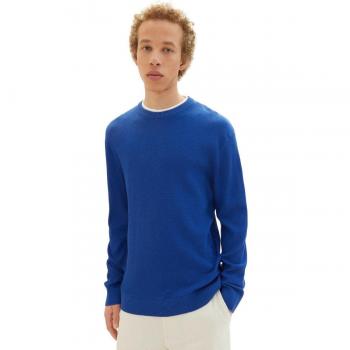 Jersey de hombre en color azul índigo con cuello redondo y contraste