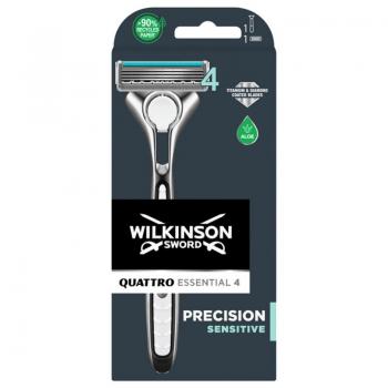 Wilkinson Sword Quattro Titanium Sensitive Maquinilla de Afeitar para Hombre con Hojas de Titanio + 5 Recambios de Cuchillas de Afeitar de 4 Hojas y 1 Hoja de Precisión Ad
