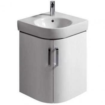 Mueble Bajo Esquina para Lavabo de Mano Renova Compact 482x605x482 mm - Cuerpo: Blanco Mate / Frontal: Blanco Brillo