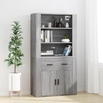 Aparador alto de madera contrachapada gris Sonoma, mueble de almacenaje de salón, buffet para salón, armario auxiliar y armario de almacenamiento