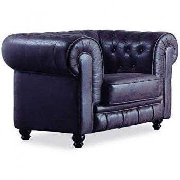 Chesterfield, Sofa Individual de una Plaza, Sillon Descanso, 1 Persona, Acabado en Simil Piel Color Chocolate Vintage y Capitone, Medidas: 115 cm