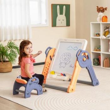 Multifunctional Kids' 6-in-1 Art Easel and Play Table Set with Reversible Block Surface and Chair