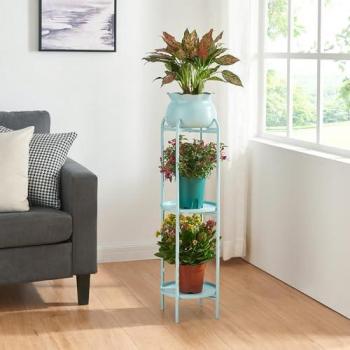Soporte para Plantas Altena 3 Niveles Metal 95x27x27 cm - Azul Claro con Macetero Extraíble