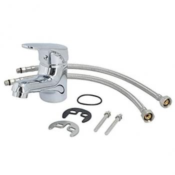 Grifo Monomando para Lavabo Úrbel con aireador, cartucho cerámico de 40 mm, latiguillos de 35 cm incluidos, maneta de zinc y cuerpo de latón