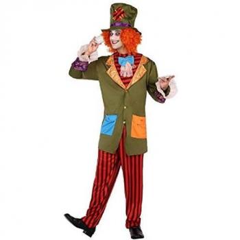 Disfraz Sombrerero Loco Atosa - Incluye chaqueta de colores brillantes, chaleco con estampado, pantalones a rayas, gorra alta y corbata grande
