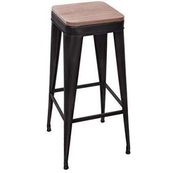 Taburete de Bar Joris Negro - Metal y Madera - Set de 4 Atmosphera