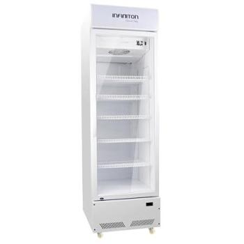 Vitrina Frigorífica INFINITON FCL-285, 204 cm, Clase E, No Frost, Display Luminoso Superior, Puerta de Cristal, Sistema de Refrigeración Estático, Luz LED y Ruedas