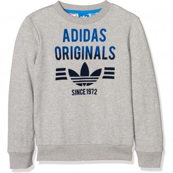 adidas J Ft Crew - Sudadera para niños de 7-8 años, color gris
