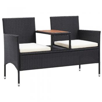 Banco de jardín 2 plazas con mesa 143 cm Polyrattan negro