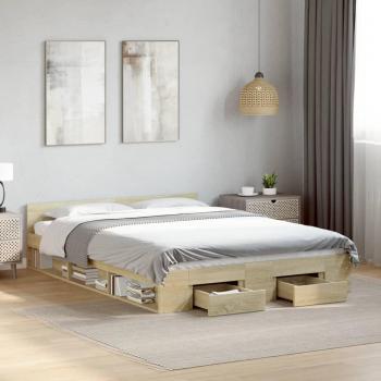 Cama con cajones de madera ingeniería roble Sonoma 135x190 cm marrón