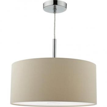 Ronda lámpara colgante cilíndrica gris topo y cromo pulido 40cm 3 luces con difusor