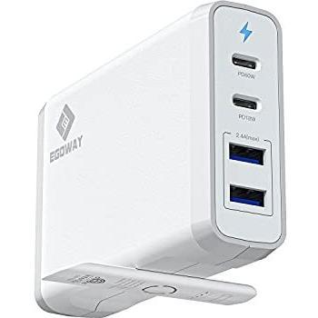Cargador de pared USB C E EGOWAY 90W 4 Puertos con 60W y 18W USB C PD Adaptador de Alimentación y Dos Puertos USB A - 12W