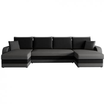 Sofá rinconero Comfivo 233, negro, Alova 36 + Alova 04, Función de descanso, Caja de ropa de cama, dimensiones 304 x 140 x 80 cm