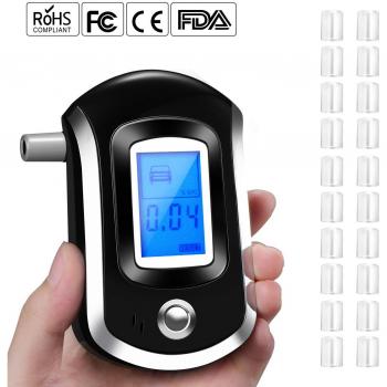 OMORC Alcoholímetro Digital Homologado, LCD y Profesional, Tecnología de Sensor Semi-conductor, Control MCU Smart, con 20 Boquillas Desechable, Portátil y Preciso para Prevenir y Controlar de Conducir