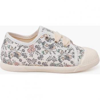 Zapatillas de lona de niña con flores y puntera de goma