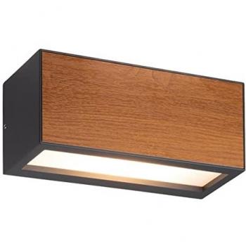 Aplique de pared moderno Beret en madera y gris oscuro, 2 luces, IP54, E27
