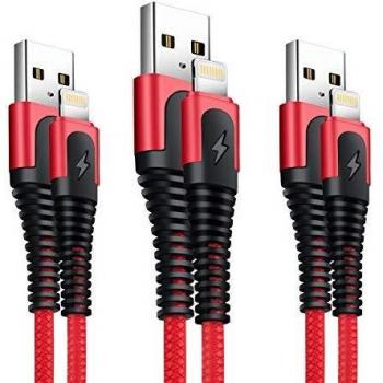 Cable Cargador iPhone, [3 Pack 1M+1M+2M] Cable Lightning TPE Carga Rápida Compatible con iPhone 12/11 /XS MAX/XR/X /8 /8Plus /6s /6 Plus /5s /5c, iPad Pro Air 2, iPad Mini - Rojo