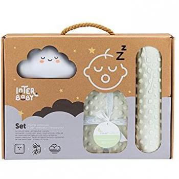 Set Regalo Bebé: Manta Burbuja 80 x 110 cm, Lamparita Nube y Cojín Caramelo Beige