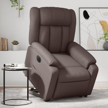 Sillón reclinable elevable eléctrico de cuero sintético marrón Día y Noche - Vidaxl