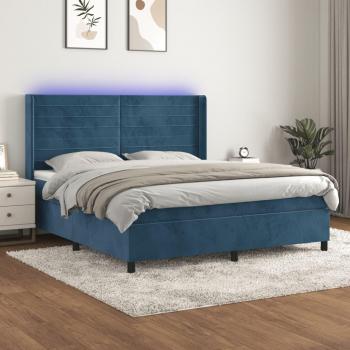 Cama box spring con colchón y LED terciopelo azul oscuro 180x200 cm