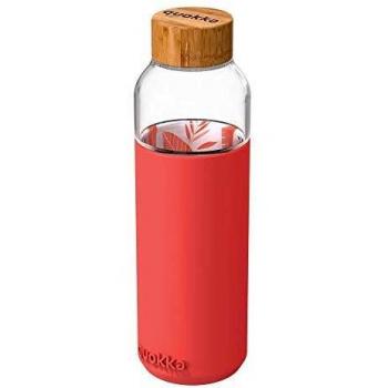 Quokka Flow - Inner Pink Botanical 660 ML | Botella de Agua de Cristal de Borosilicato | Botella de Agua de Vidrio con Funda de Silicona y Tapón de Bambú