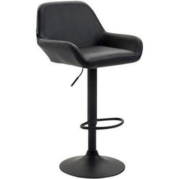 Taburete de Bar Braga en Simil Cuero Negro, Ajustable en Altura, con Dossier y Reposabrazos Ergonomicos
