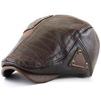 CusGifta Gorra de Cuero para Hombre, Sombrero Plano, Gorra de Beisbol, Newsboy Cap PU Cuero Liso Sombrero Hiedra Sombrero Plano Irlandés Cabbie Cap