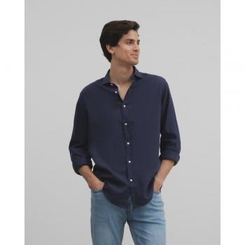 Camisa Silbon Soft Azul Marino de Corte Slim Fit con Detalle en Color Índigo