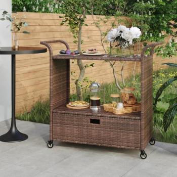 vidaXL Brown Poly Rattan Bar Cart with Drawer 100x45x97 cm