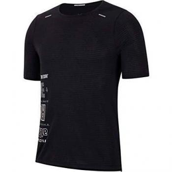 NIKE M Nk Wild Run Rise 365 Top SS Short Sleeve, Hombre, Black/White/Dark Grey/Reflective silv, L