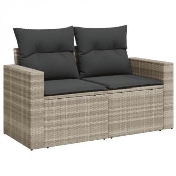 Sofá de jardín con 2 asientos, cojines de polyrattan gris claro, ratán sintético, para exterior, modular, ideal para patio, terraza y balcón