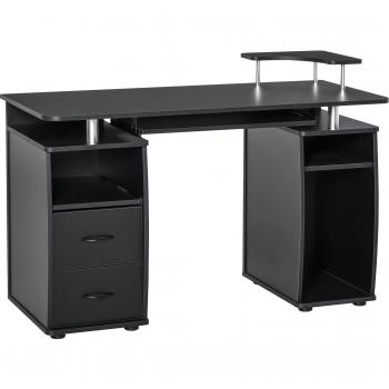 HOMCOM Escritorio para Ordenador con Estantes, Bandeja de Teclado Extraíble, Soporte CPU y 2 Cajones, Mesa de Oficina 120x55x85 cm Negro