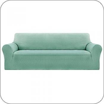 UMI. by Amazon Funda Sofa Suave Elastica de Color Liso 4 Plazas Verde Claro