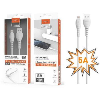 Cable de Datos Lightning 1M 5A Carga Rápida para iPhone 5-14, Blanco TB1223