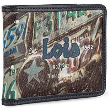 Lois - Cartera de Hombre con Monedero, Billetera y Tarjetero Juvenil de Lona Estampada. Muchos Compartimentos. Protección Antiescaneo de Tarjetas RFID. 203610, Color Azul