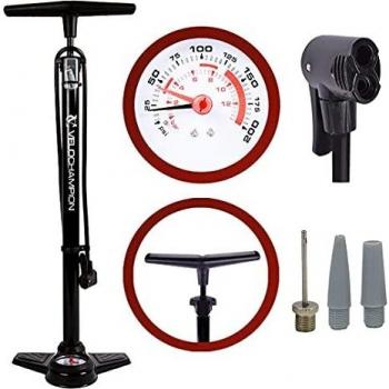 VeloChampion Bomba de Suelo portátil para Bicicleta, Boquilla de Doble Cabezal para válvulas Presta
