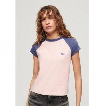Camiseta Superdry Essential Logo Raglan para mujer en color rosa