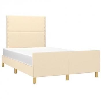 Estructura de cama con cabecero acolchado tapizado en tela color crema 120x200 cm