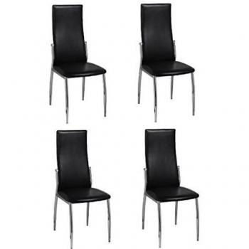 vidaXL 4 sillas de Comedor Cromo Cuero Negro