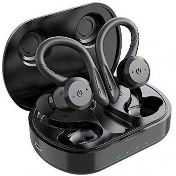 Auriculares intrauditivos deportivos TWS APEKX True Wireless Bluetooth 5.0 Auriculares deportivos, sonido estéreo impermeable IPX7, micrófono integrado, compatible con carga inalámbrica