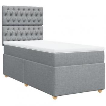 Cama Box Spring con colchón Tela Gris Claro 90x200 cm