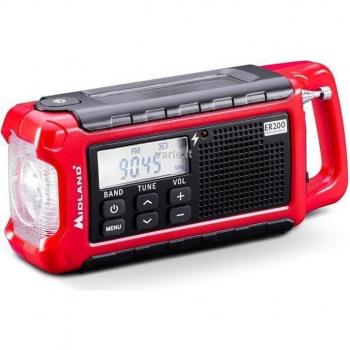 Radio de Emergencia Midland ER200 - Multifuncional con Power Bank 2600 mAh, Carga Solar, Dinamo y Linterna LED AM/FM