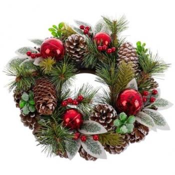 Corona de Navidad Rojo Verde Multicolor Plástico Foam Piñas 30 x 30 cm - Diseño Navidad - Estrella