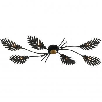 Plafón de techo Lucande Aparas con decoración de hojas, diseño negro, metal, 6 lámparas G9, ideal para salón y comedor