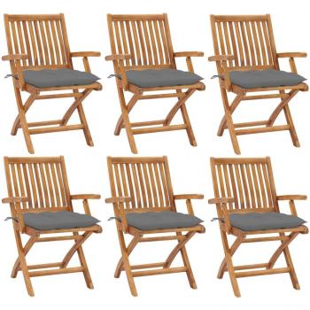 Folding Garden Chairs with Cushions - Set of 6 - Solid Teak Wood